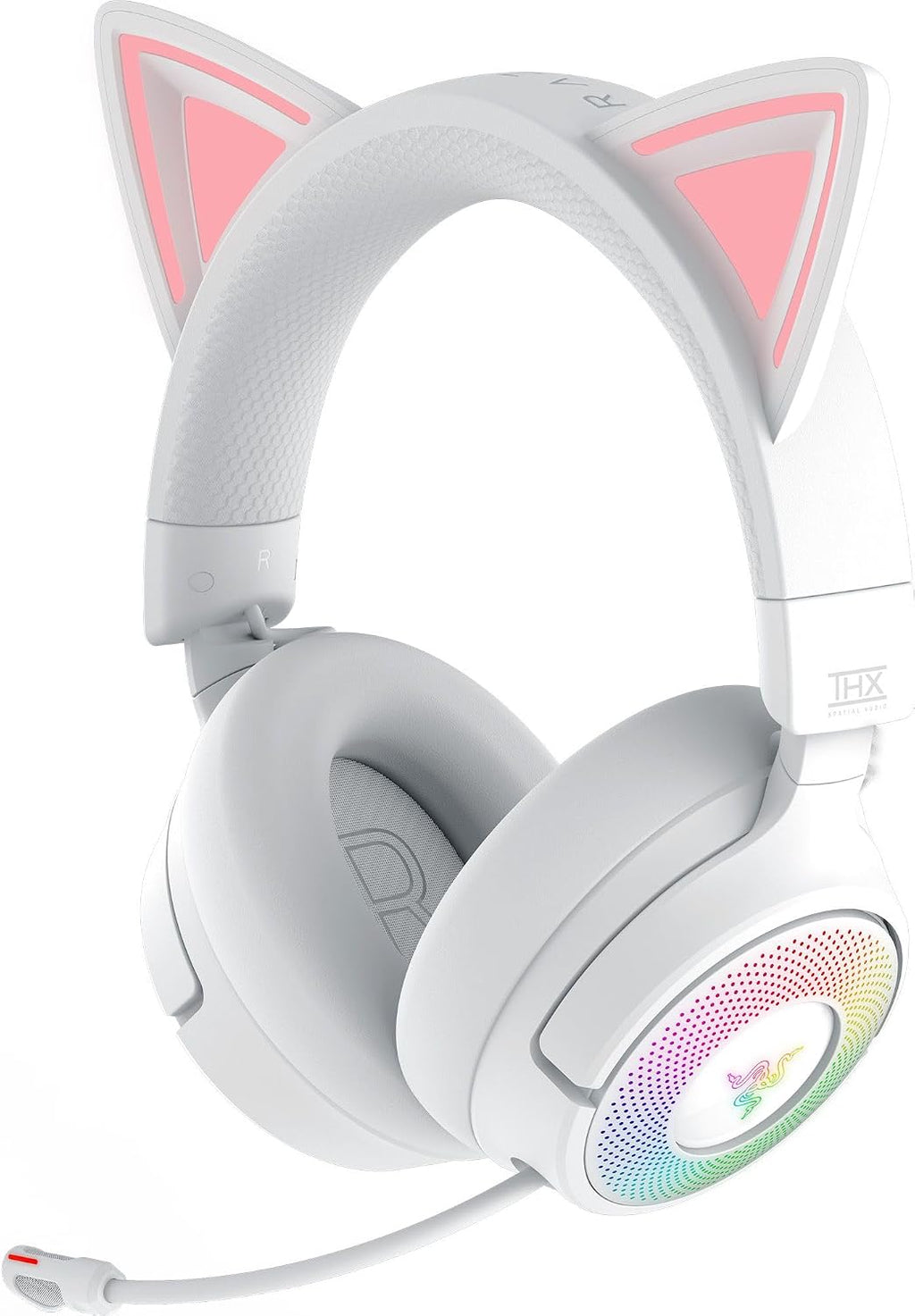 Razer Kraken Kitty V3 Pro Wireless RGB Gaming Headset: Chroma RGB Kitty Ears - 2.4 GHz, Bluetooth 5.3, USB A - Super Wideband Mic - 40mm Drivers - THX Spatial Audio - Comfortable Ear Cushions - White