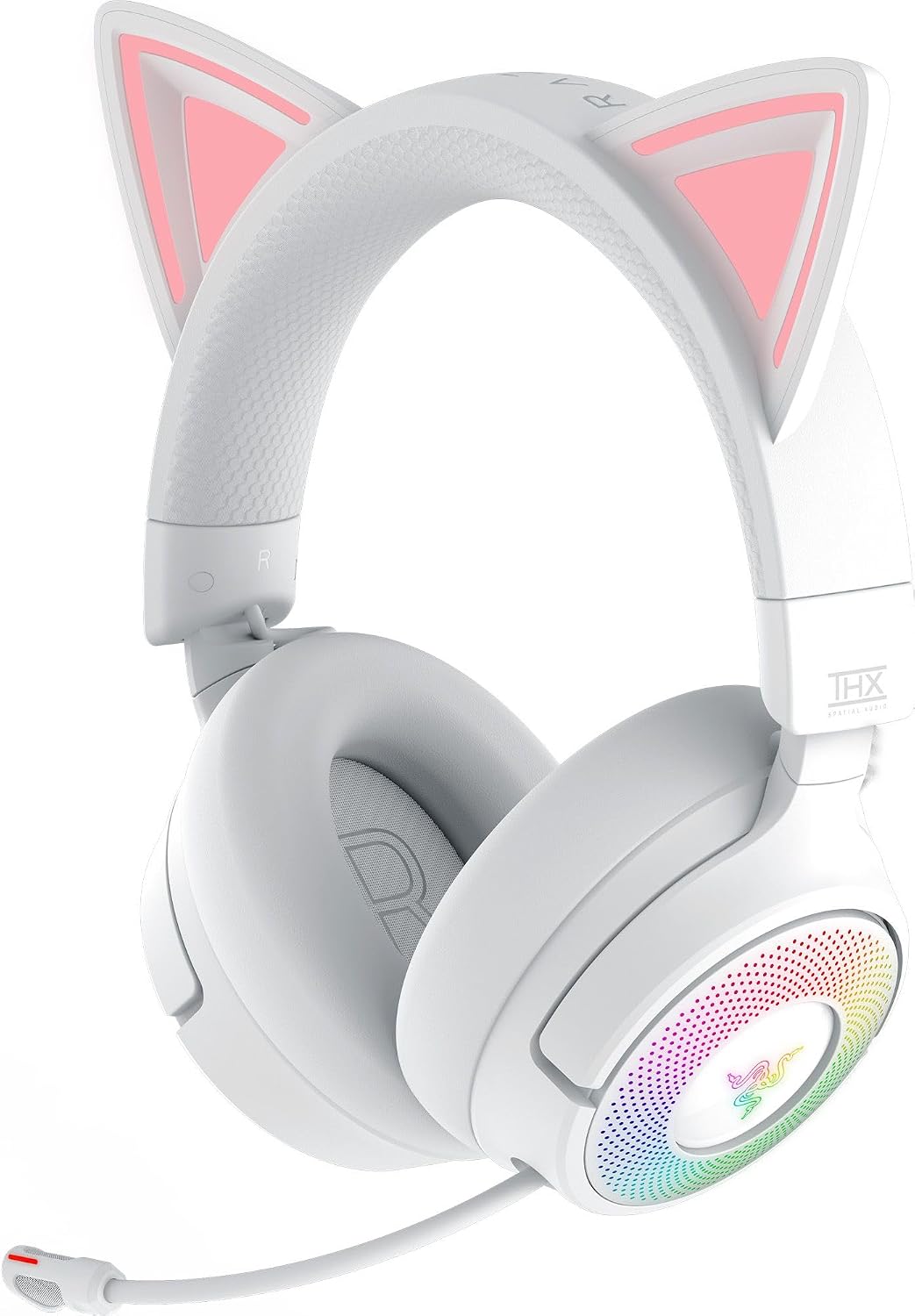 Razer Kraken Kitty V3 Pro Wireless RGB Gaming Headset: Chroma RGB Kitty Ears - 2.4 GHz, Bluetooth 5.3, USB A - Super Wideband Mic - 40mm Drivers - THX Spatial Audio - Comfortable Ear Cushions - White