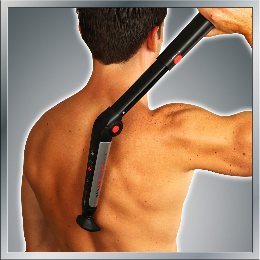 MANGROOMER Ultimate Pro Back Shaver with 2 Shock Absorber Flex Heads, Black and Red, 1 Count