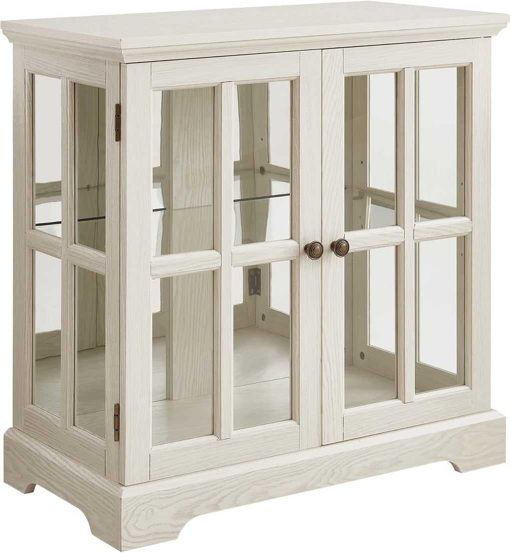 32' H LED Accent Curio Cabinet with 7 Color Lights for Collectibles, Modern Storage Cabinet with Tempered Glass Doors, Sideboard Buffet Case with Smartphone-Controlled Lights (White)