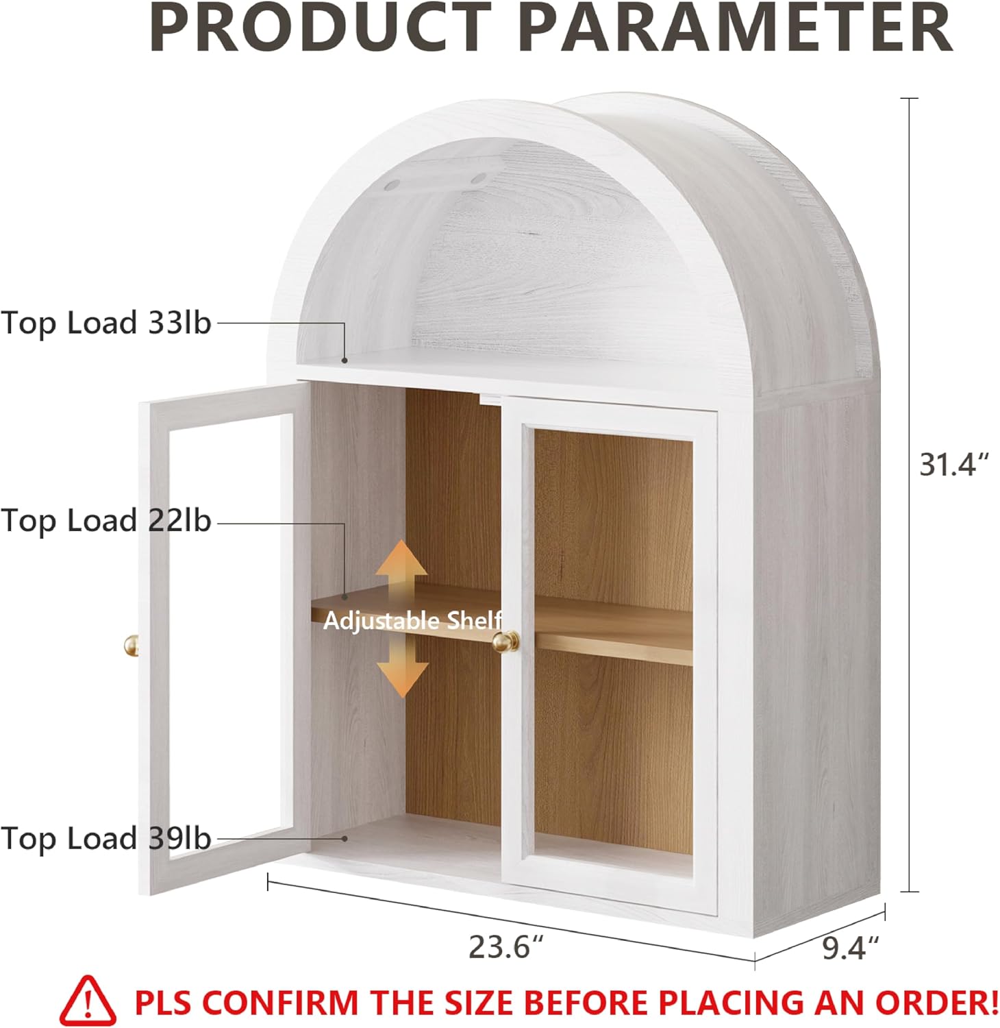 Furnaza Arched Wall Mounted Medicine Cabinets with Tempered Glass Doors,Bathroom Cabinet with Adjustable Shelf for Kitchen,Living Room