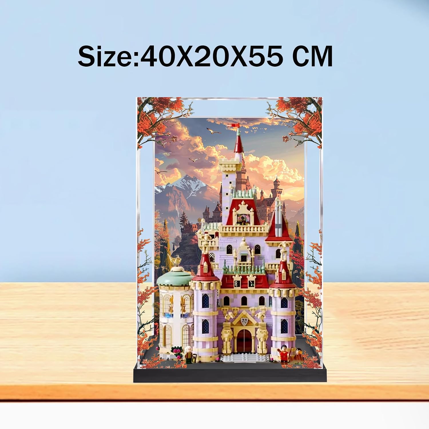 Acrylic Display Case for Lego 43263 Beauty and The Beast Castle Building Set– Dustproof Display Box & Showcase, Display Box Compatible with Lego 43263 -Only Display case (Base Spray 2)