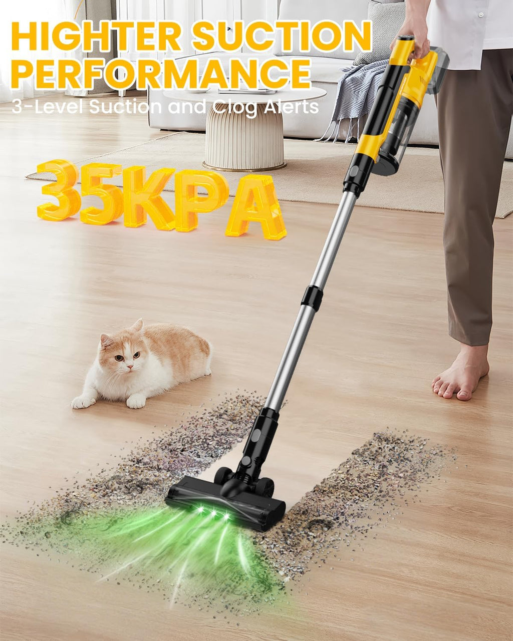 Cordless Vacuum Cleaner for DeWalt Battery, 7-in-1 Lightweight Stick Vacuum with HEPA Filter, 35KPA Suction, 350W Brushless Motor, 3 Modes for Carpet, Floor, Car (Battery Not Included)