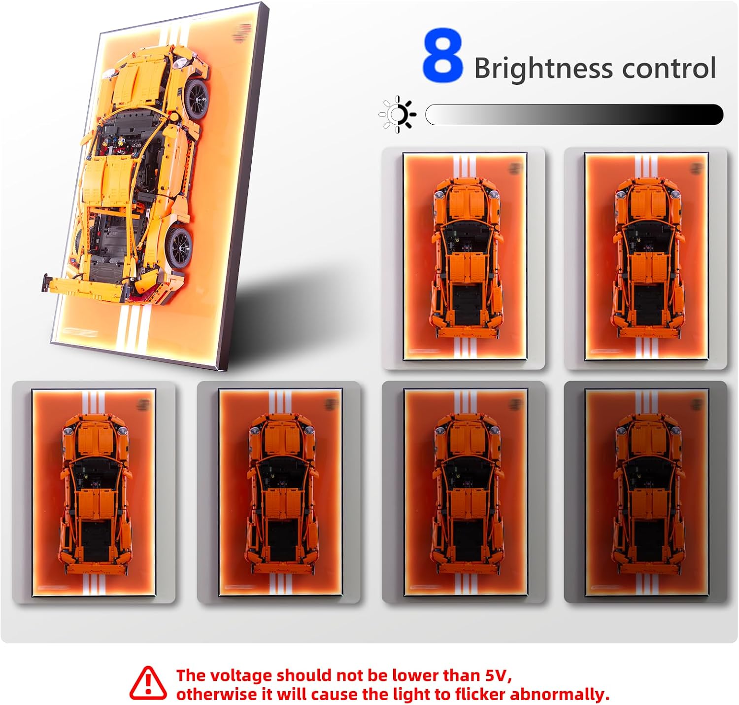 Display Wallboard with RGB LED Lights Compatible with Lego Technic 42056 Porsche 911 GT3 RS Building Kit - Adult Collectibles Wall Mount for Home or Office Décor (No Car Included)