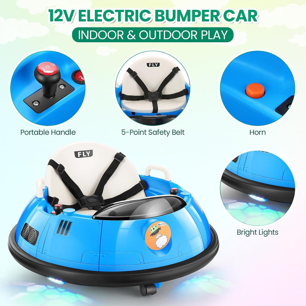 Hikole Electric Bumper Car for Kids, Baby Bumping Toy Car with Remote Control, Flashing LED Lights, 360 Degree Spin, Safety Belt, Gift for Boys Girls, Blue