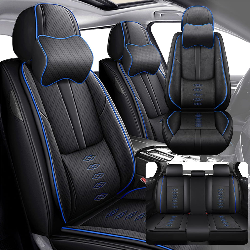 Car Seat Covers 5 Seats Fit for Mazda CX-30 2020-2024 2025,Waterproof Leather Seat Covers,Airbag Compatible,Car Seat Protectors Interior Sets(5PCS with Pillows,Black&Blue)