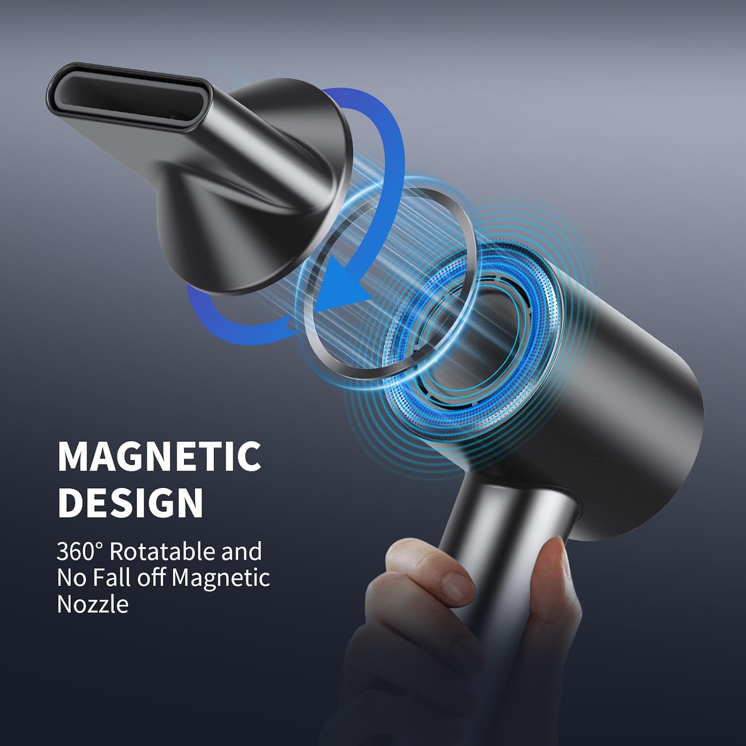 VTT Hair Dryer, 150000 RPM High Speed Blow Dryer with Intelligent Temperature Control, Magnetic Nozzle, Fast-Drying, Low Noise Hair Blow Dryer for Men and Women, for Curly Hair, for Home Travel Salon