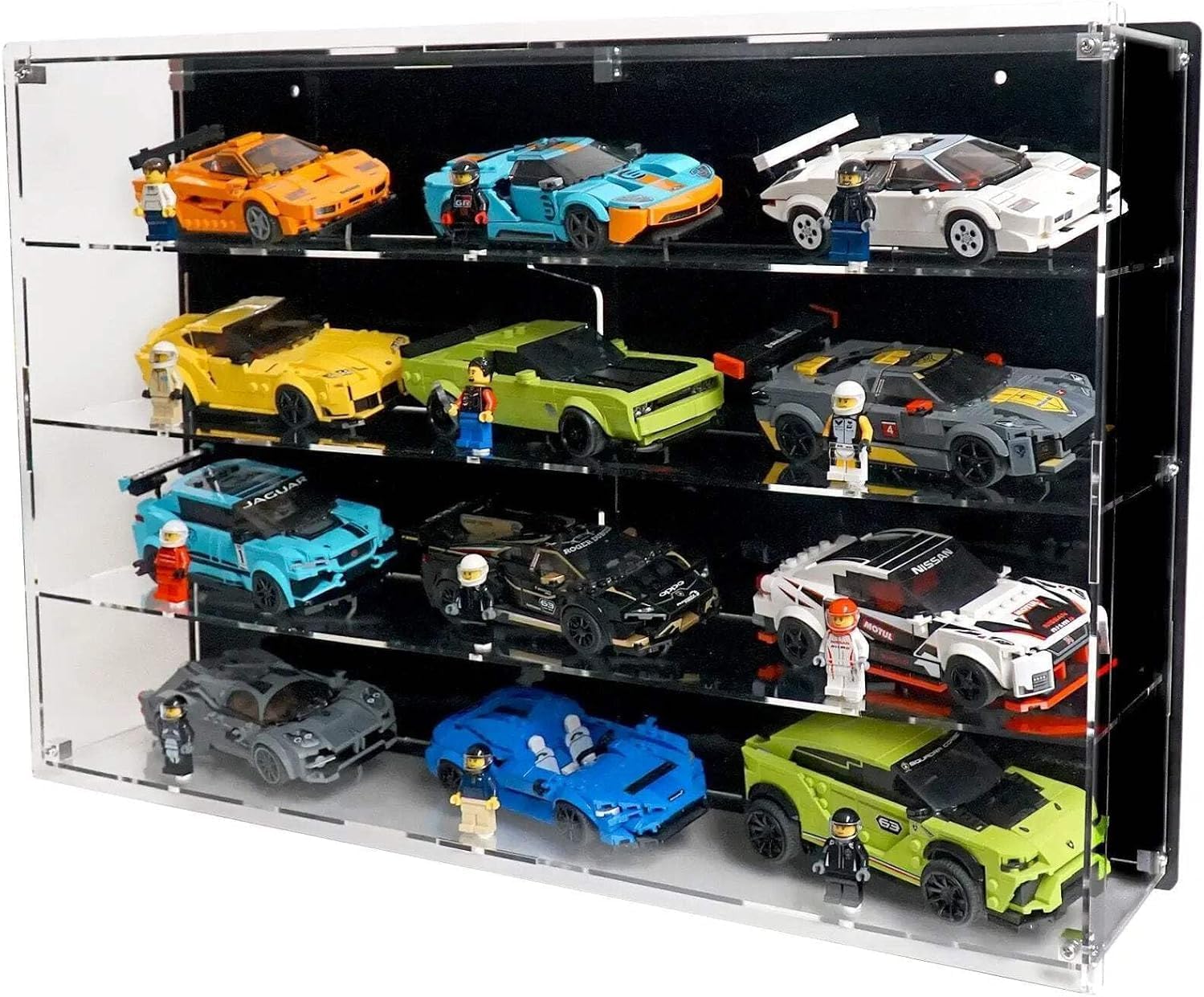 Wall-Mount Display Case Compatible with 12 LEGO Speed Champions Cars – Compact Multi-Tier Racing Showcase – Sets Not Included