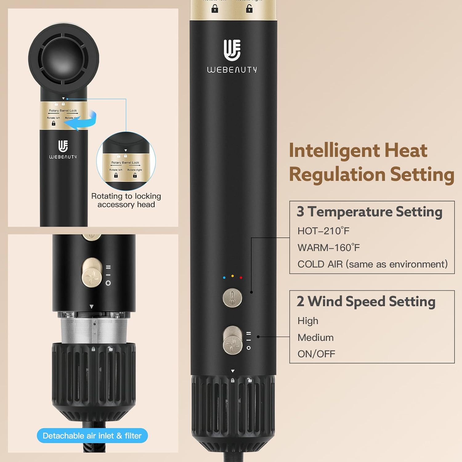 Hot Air Brush Hair Styler, 6 in 1 Hair Dryer Brush Auto Wrap Curlers Frizz-Free Styling Tool for All Hair Types Fast Drying, Curling, Smoothing, Volumizing & Straightening with Travel Storage Case