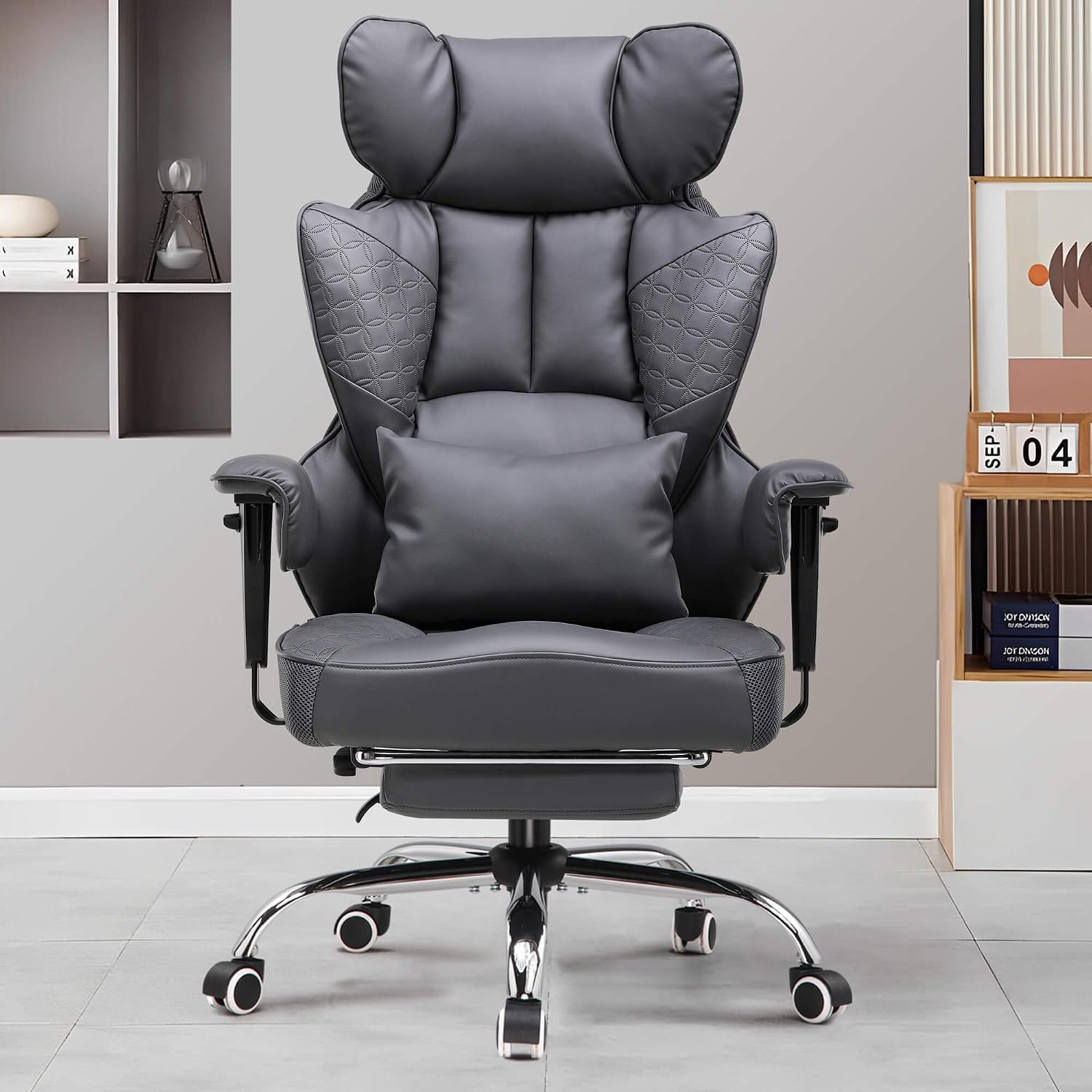 GTPLAYER Big and Tall Gaming Chair 400lbs Heavy Duty Office Chair with Foot Rest & Ergonomic Pocket Spring Lumbar Support, High Back Executive Computer Desk Chair for Lower Back Pain Relief, Gray