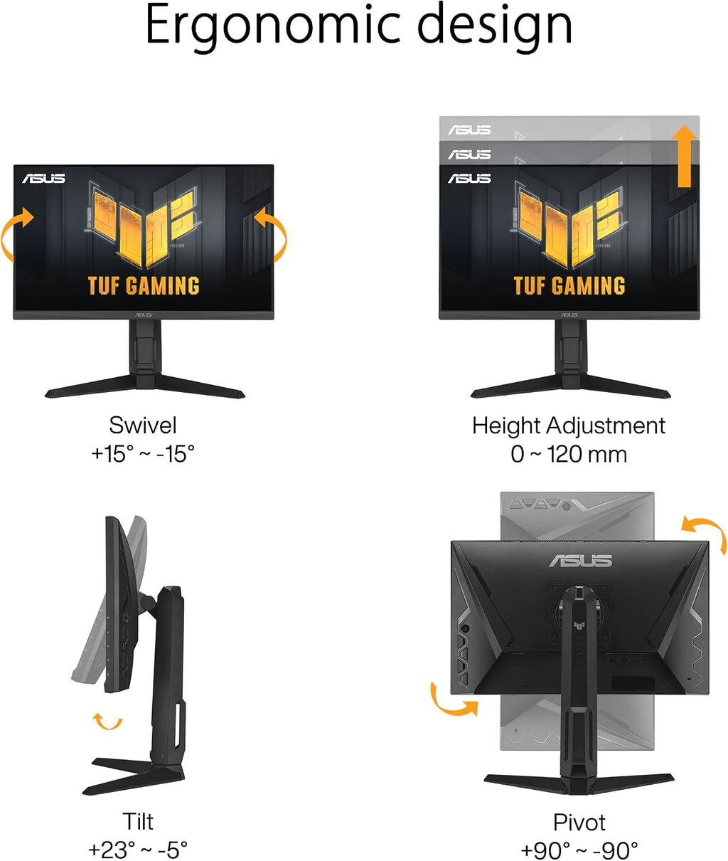 ASUS TUF Gaming 24' (23.8' viewable) 1080P Monitor (VG249QL3A) - Full HD, 180Hz, 1ms, Fast IPS, ELMB, FreeSync Premium, G-SYNC Compatible, Speakers, DisplayPort, Height Adjustable, 3 Year Warranty