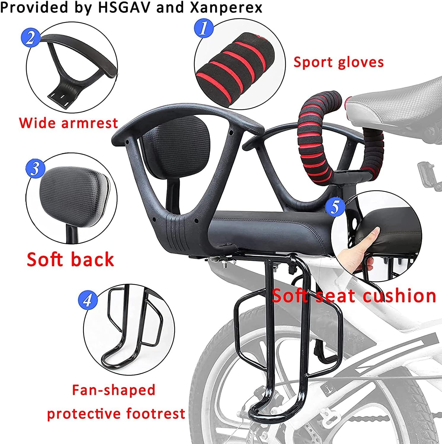 IMYOGI Baby Safety Seats for Bicycle, Rear Child Bike Seat Carrier Rack Mount with Pedals Seat Belt, Waterproof and Wear-Resistant, for 2-10 Years Kids Toddler