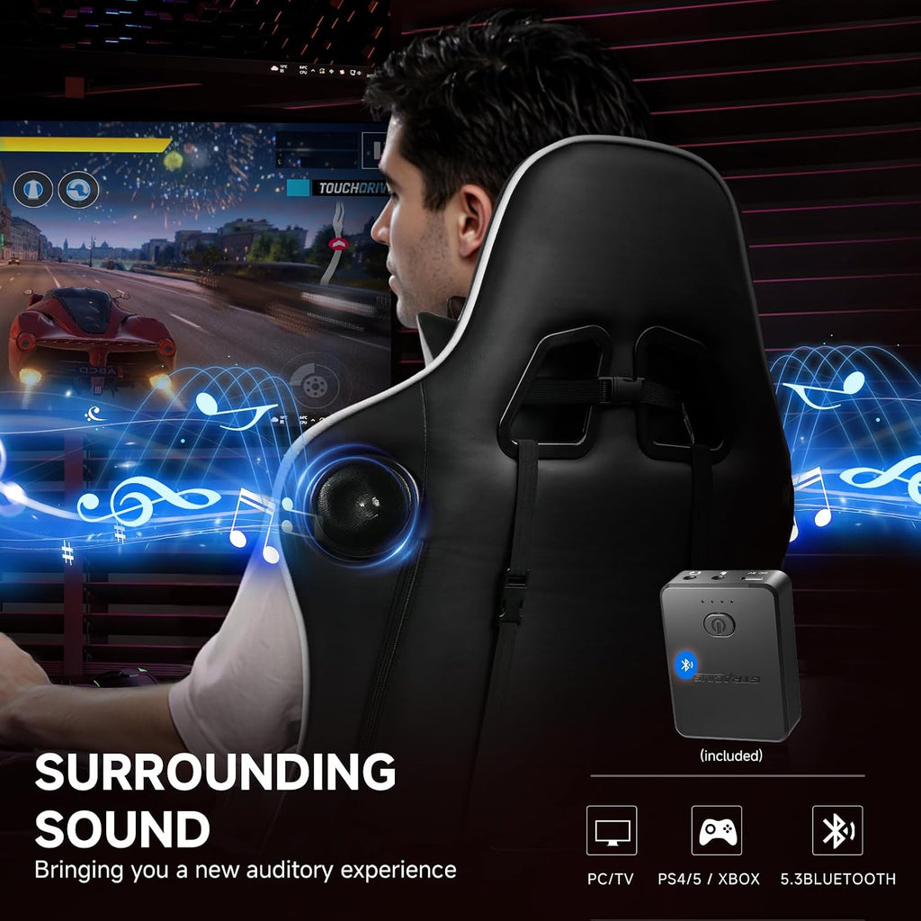 GTPLAYER Gaming Chair,Gamer Chair with Bluetooth and Adjustable Backrest,Seat Height Adjustable Computer Chairs with 3D Armrests,Video Game Chair with Footrest Speakers (Grey)