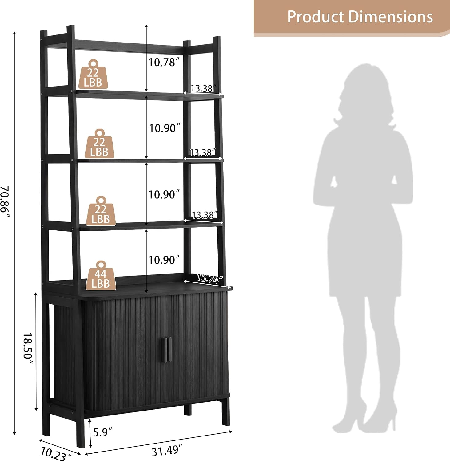 4-Tier Bookshelf, Tall Bookcase with Open Shelf and Sliding Door, 67' Freestanding Storage Organizer Display Cabinet for Living Room, Home Office (Black)