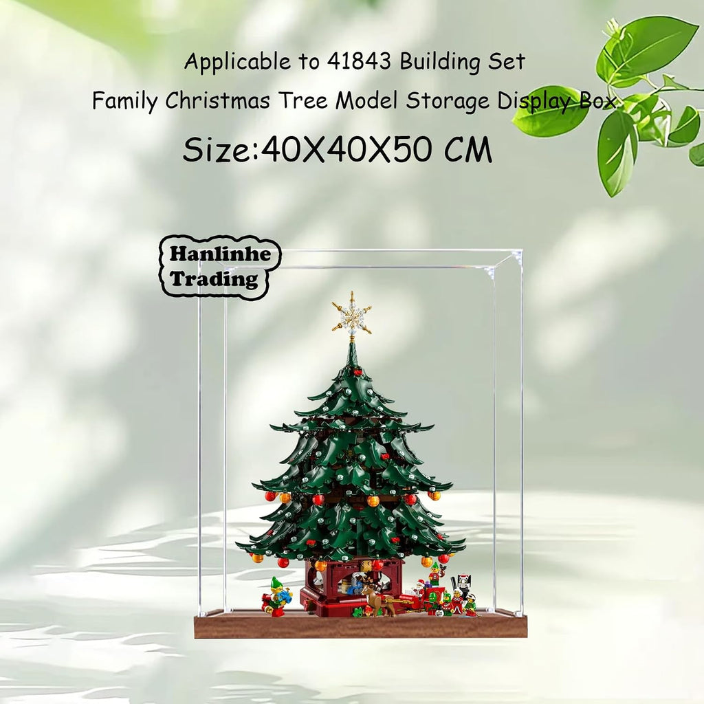 Acrylic Display Case for Lego 41843 Family Christmas Tree Building Set– Dustproof Display Box & Showcase, Display Box Compatible with Lego 41843 -Only Display case (2mm Wooden Base)