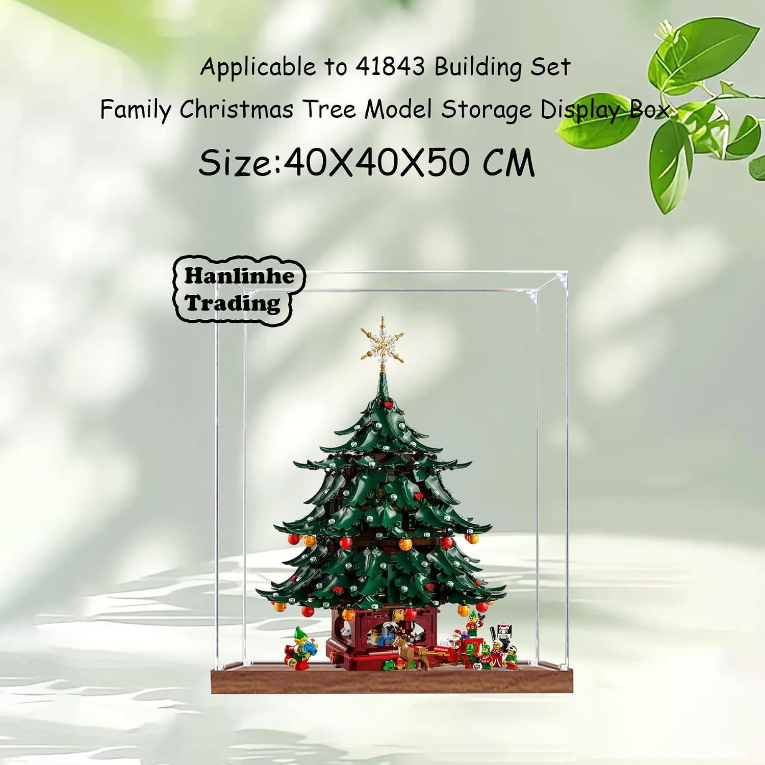 Acrylic Display Case for Lego 41843 Family Christmas Tree Building Set– Dustproof Display Box & Showcase, Display Box Compatible with Lego 41843 -Only Display case (2mm Wooden Base)