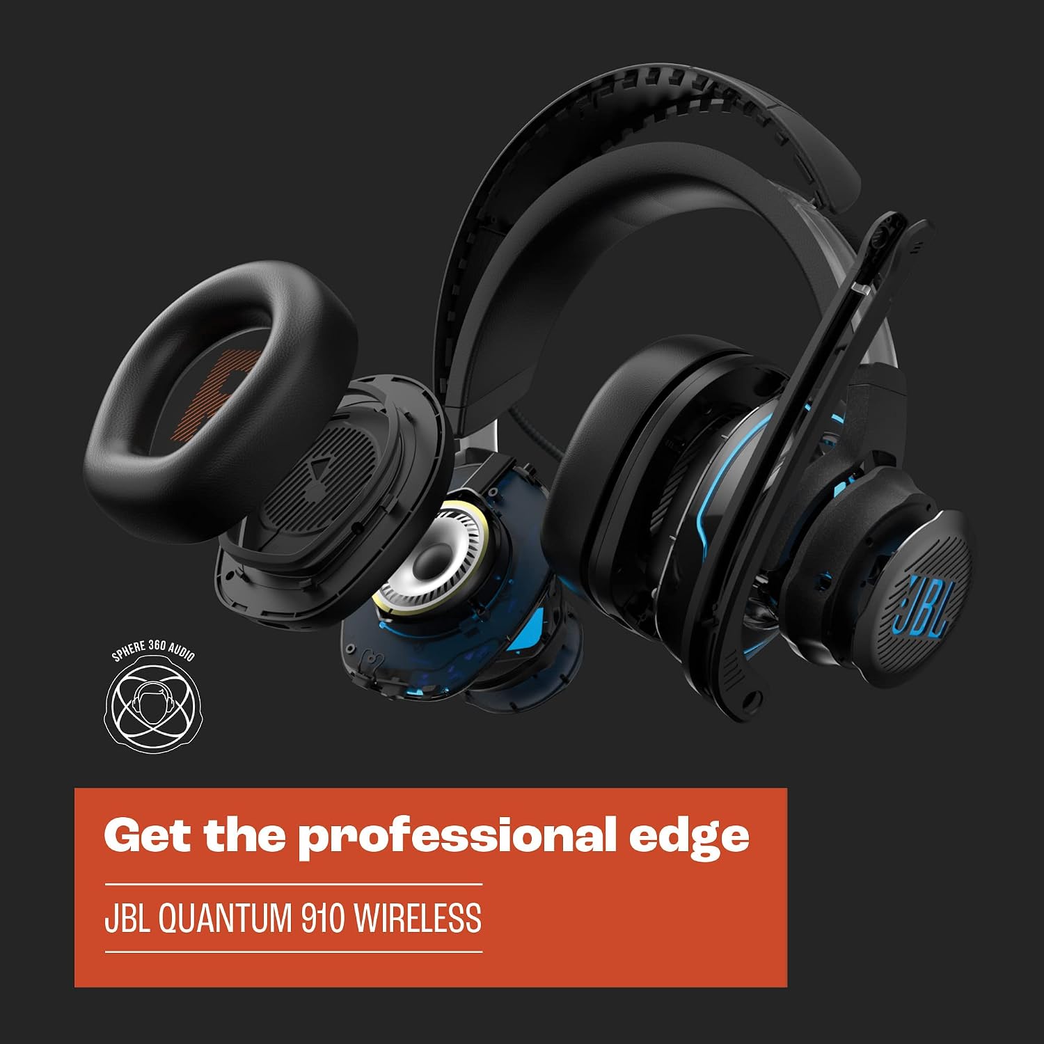 JBL Quantum 910 - Wireless Over-Ear Performance Gaming Headset with Head Tracking-Enhanced, Active Noise Cancelling and Bluetooth, JBL QuantumSPATIAL 360, Low Latency Wireless System (Black)