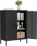Bevivog Metal Locker Storage Cabinet, Home Office Metal Storage Cabinet Small Sideboard with 2 Doors and 2 Adjustable Shelves,40' Counter Cabinets for Office Garage Bathroom Living Room Hallway