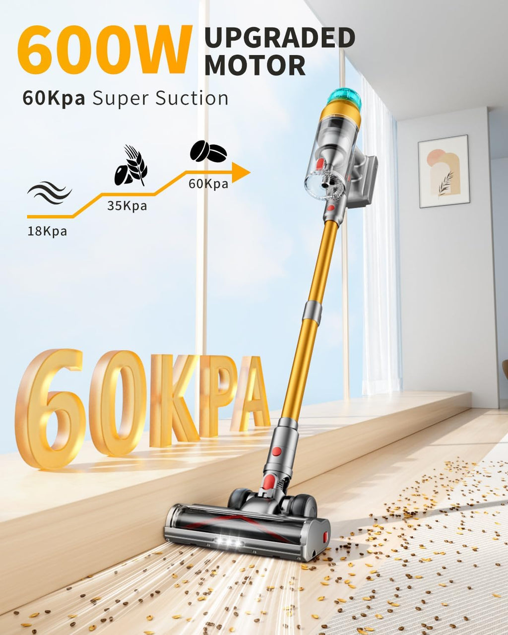 MBYULO Cordless Vacuum Cleaner for Home 600W 60Kpa Upgraded Powerful Stick Vacuum Up to 75Mins, Anti-Tangle & Wall Mount Charging, 8 in 1 Lightweight Vacuum Cleaners for Home/Pet Hair/Carpets/Floors