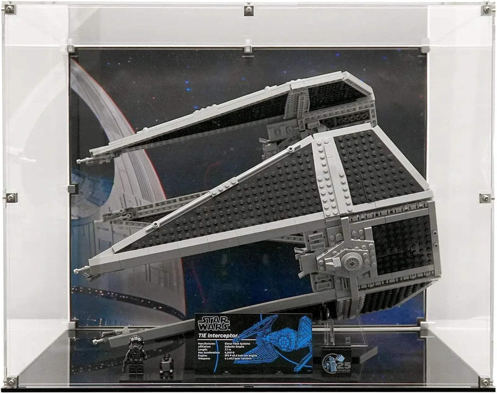 Display Case Compatible with Lego 75382 - TIE Interceptor - Acrylic Dustproof Showcase with Pre-Printed Background - Set Not Included