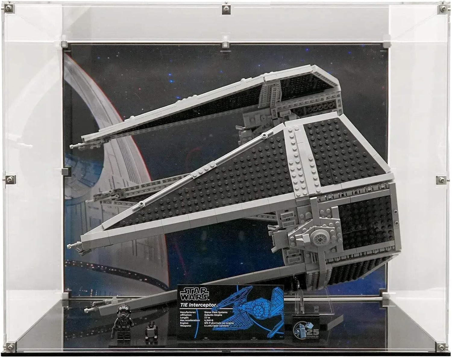 Display Case Compatible with Lego 75382 - TIE Interceptor - Acrylic Dustproof Showcase with Pre-Printed Background - Set Not Included
