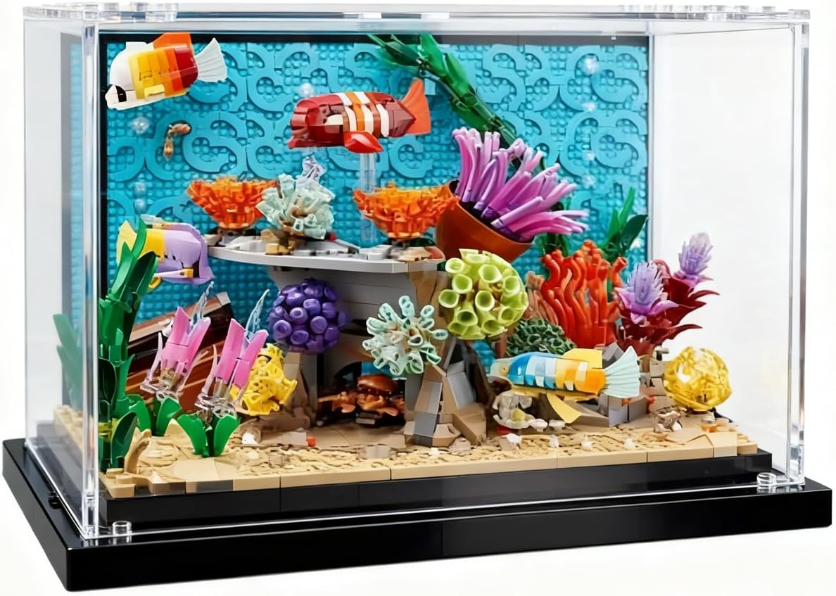 Acrylic Display case for Lego 10366 Tropical Aquarium Fish Tank Set - dustproof with uv Protection,Custom Fit for Lego 10366 Model - Collector's Edition(Model not Included) (Transparent + 2mm)