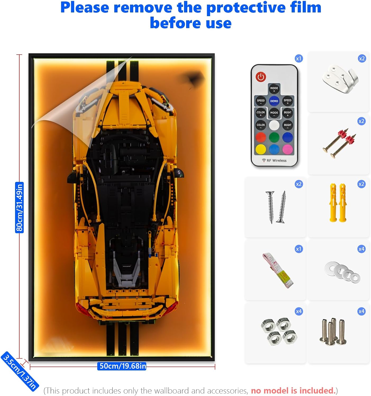 Display Wallboard with RGB LED Lights Compatible with Lego Technic McLaren P1 Model Car Racing Hypercar Model Kit 42172 - Adult Collectibles Car Wall Mount for Home or Office Décor (No Car)