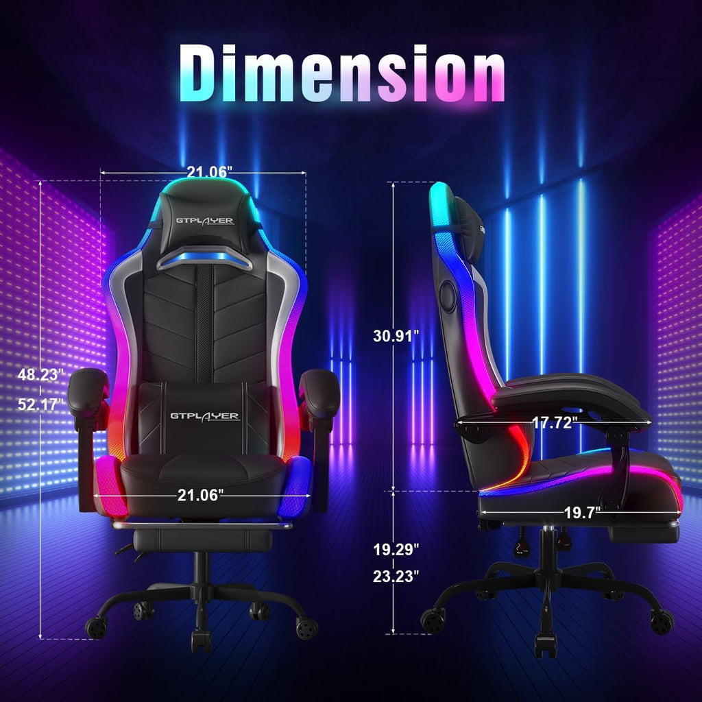 GTPLAYER Gaming Chair, Computer Chair with RGB LED Lights, High Back Ergonomic Chair for Adults with Footrest and Linkage Armrests& Headrest Lumbar Support (with Bluetooth Speakers)