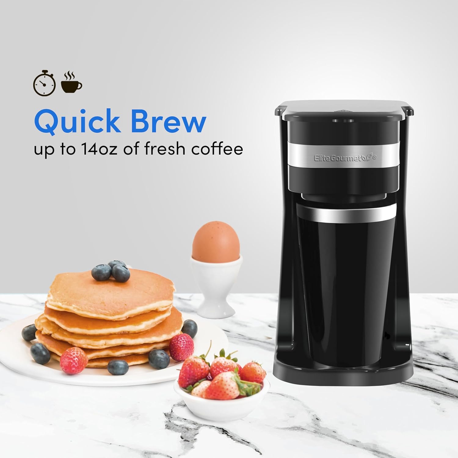 Elite Gourmet EHC111A Personal Single-Serve Compact Coffee Maker Brewer Includes 14Oz. Stainless Steel Interior Thermal Travel Mug,Compatible with Coffee Grounds,Reusable Filter,Black,(Pack of 6)