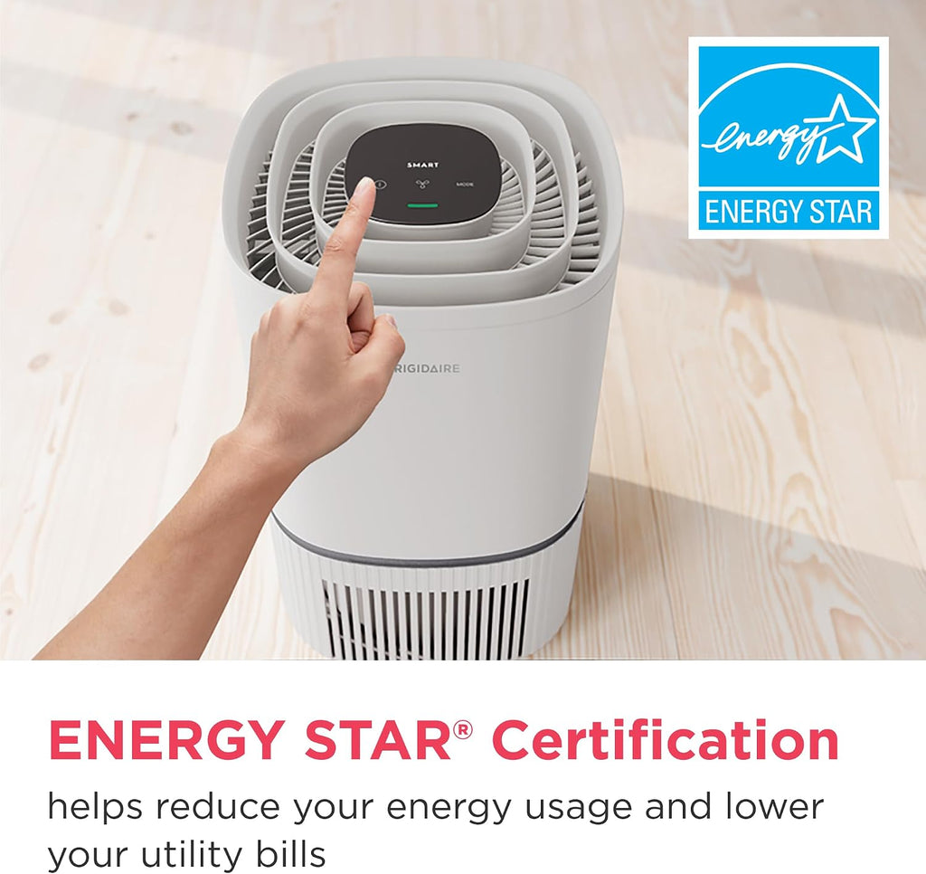 Frigidaire PureA300 HEPA Air Purifier with Wi-Fi for Small Bedrooms, Covers up to 850 Sq. Ft., 3-Stage Filtration, Energy Star Certification, Air Quality Monitoring, Smart Mode, Ultra Quiet, White