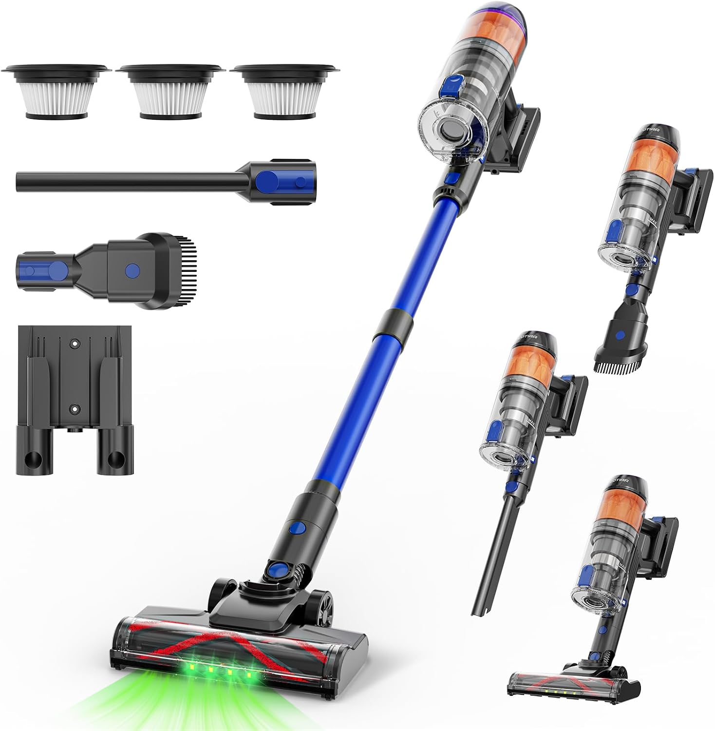 Cordless Vacuum Cleaner, 500W Vacuum Cleaners for Home Pet Hair, 60Mins Cordless Stick Vacuums with LED Display, Anti-Tangle, Lightweight Vacuum for Hard Floors, Carpet,Blue