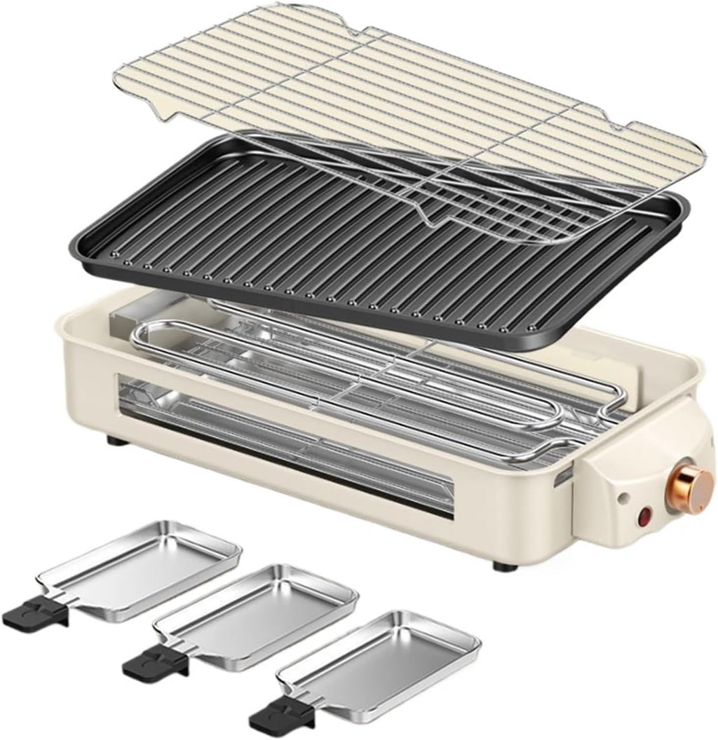2-in-1 Electric Indoor Grill for Kitchen Use, Large Non-Stick Grill Pan with Removable Plates, Multi-Functional for Grilling, Baking, and Frying