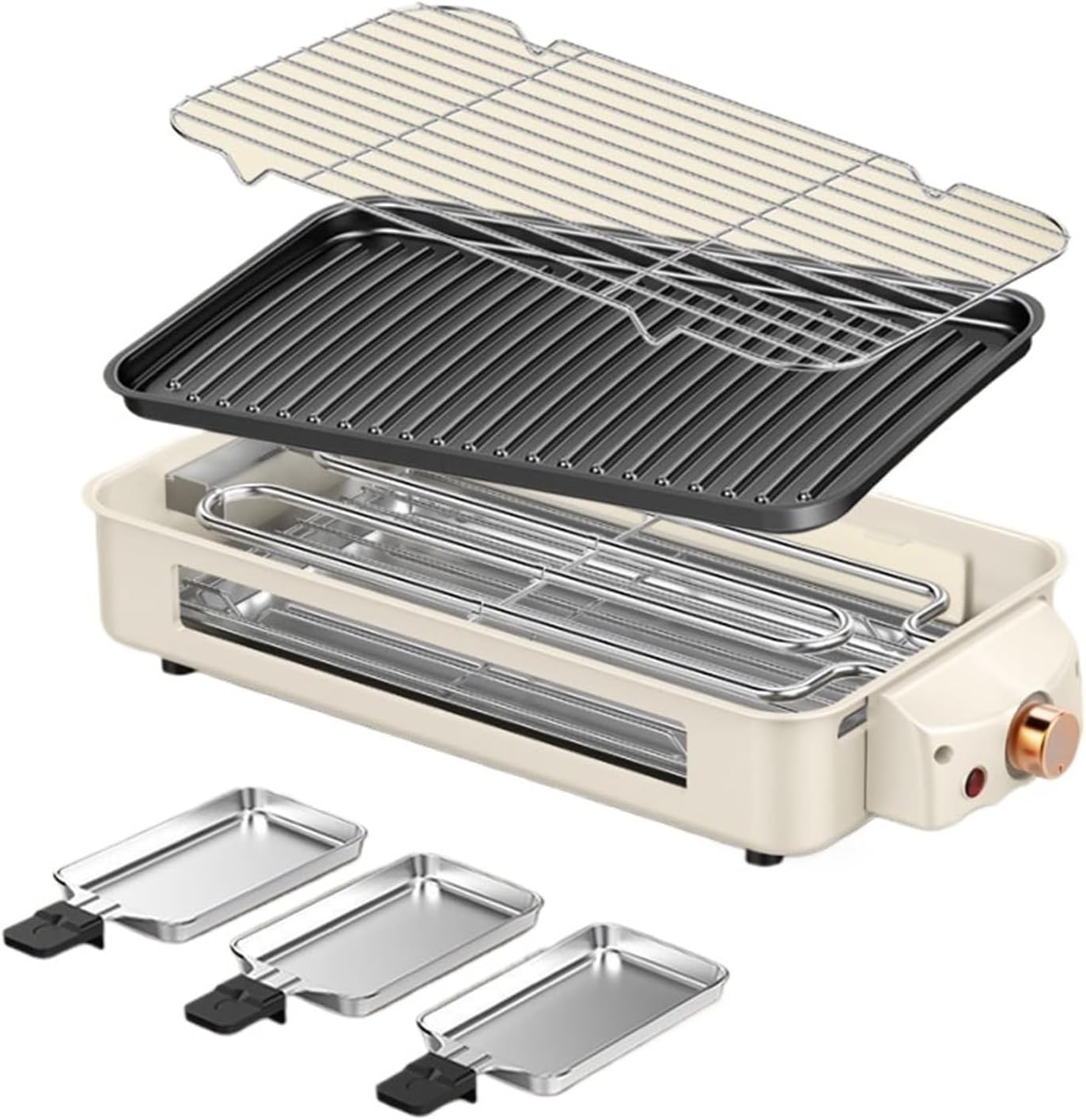 2-in-1 Electric Indoor Grill for Kitchen Use, Large Non-Stick Grill Pan with Removable Plates, Multi-Functional for Grilling, Baking, and Frying