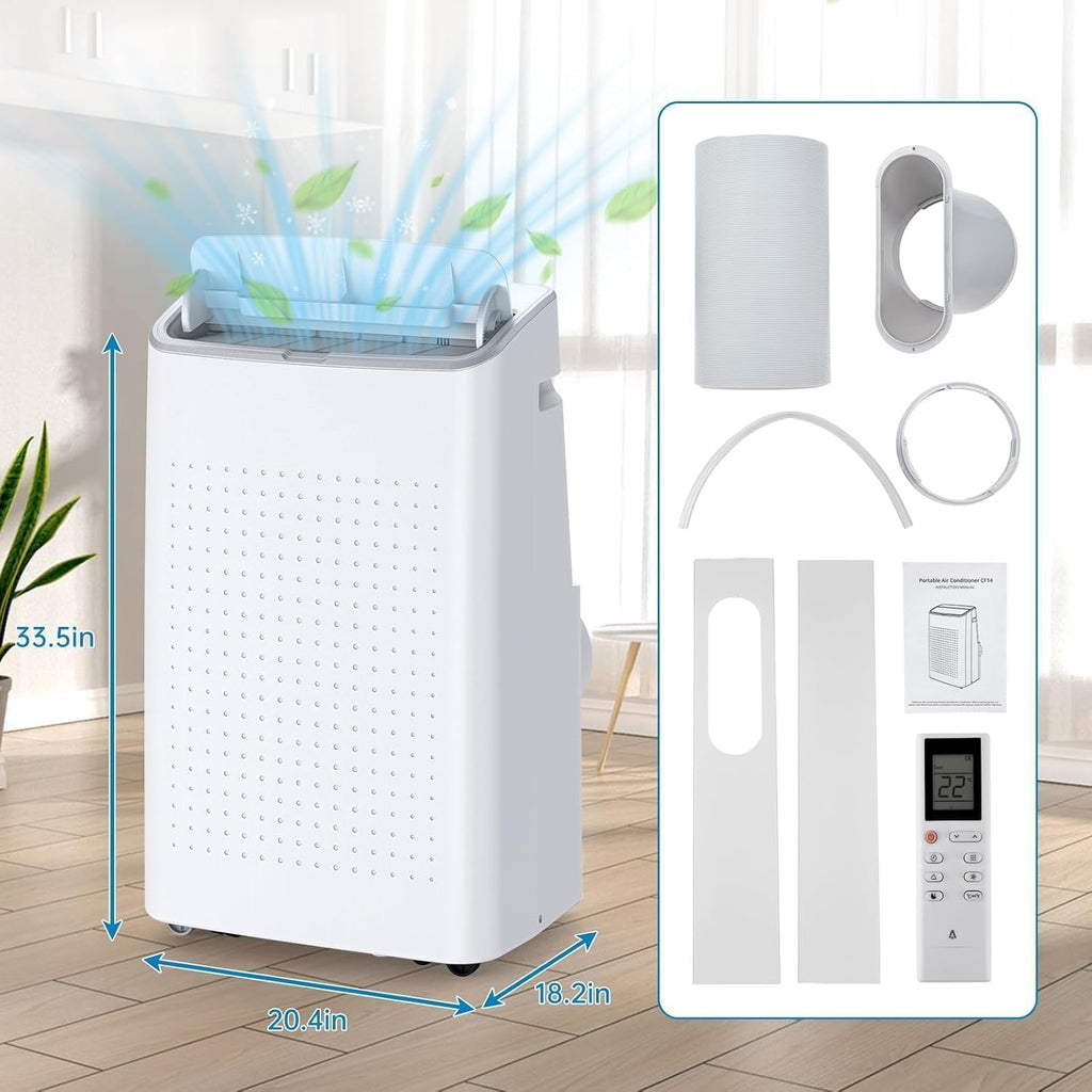 GarveeTech 14,000 BTU Portable Air Conditioner for 750 Sq.Ft - Drainage-Free 3 in-1 w/Cool, Dehumidifier & Fan, 50dB Quiet & No Tools Window Kit for Bedroom/Apartment/Office
