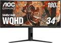 AOC CU34G4V 34' Frameless Curved Ultrawide Gaming Monitor, UWQHD 3440 x 1440 1500R, 21:9 Aspect Ratio, 180Hz 0.5ms MPRT, Display Port x 1, HDMI x 1, AMD FreeSync Premium, Height Adjustable, Black