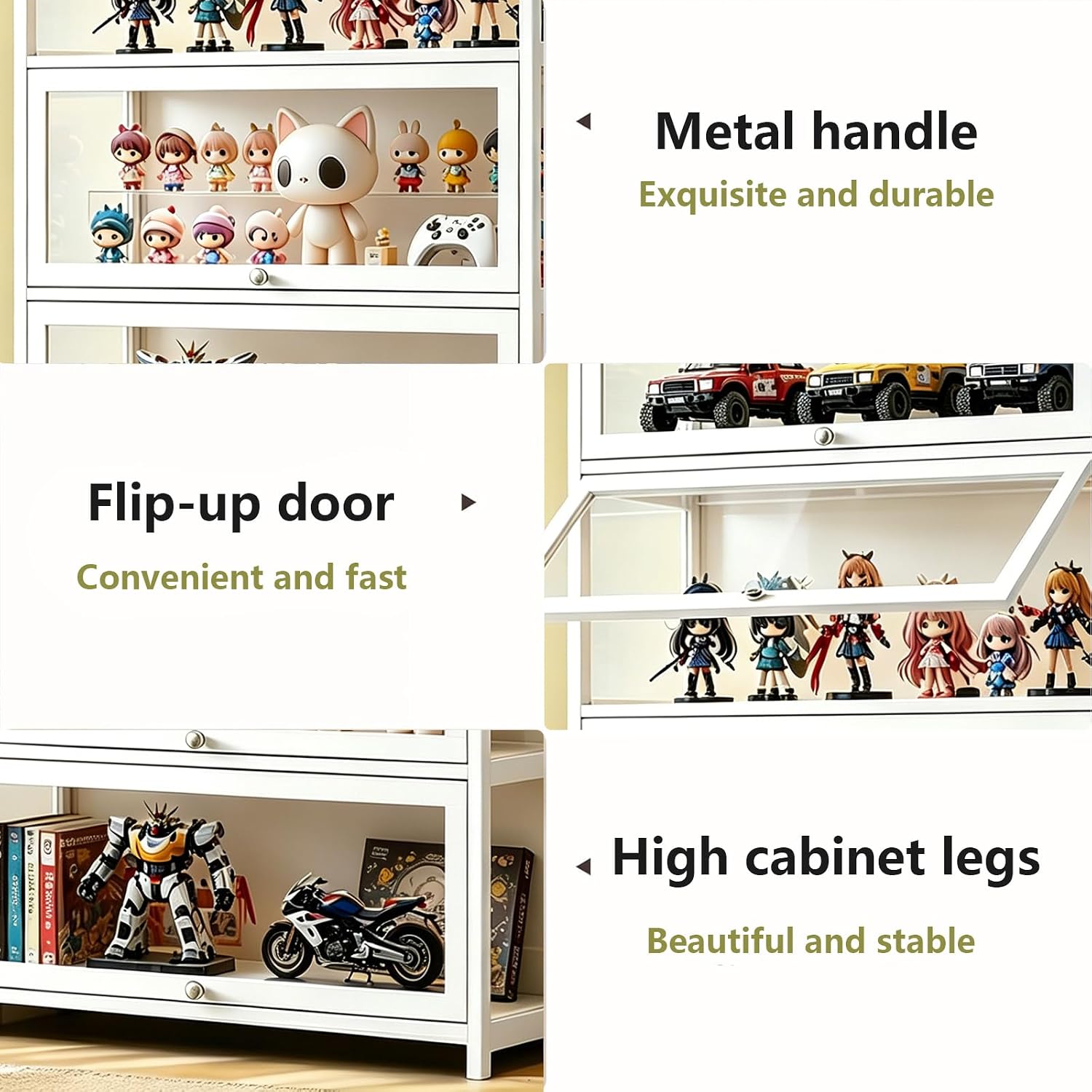 Display Cabinet with Acrylic Glass Door 67.7'' Tall Curio Cabinet - Collectibles Toy Organizers Rack & Display Case, Kids Bookcase for Bedroom, Reading Nook, Toddler's Room, Bamboo