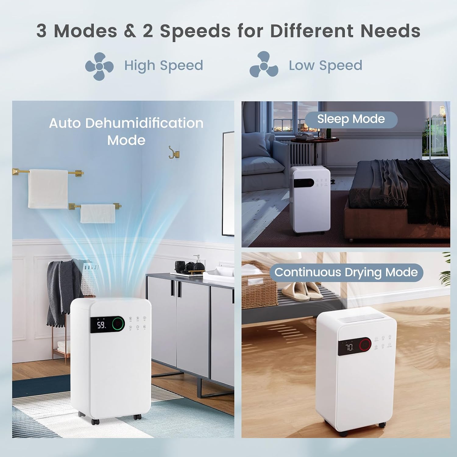 PETSITE 2500 Sq. Ft Dehumidifiers for Home, 32 Pint Dehumidifiers with 3 Modes and 2 Speeds, Auto Defrost, Portable Air Dehumidifier with Child Lock, 24H Timer, Wheels for Bedroom, Basement, Bathroom
