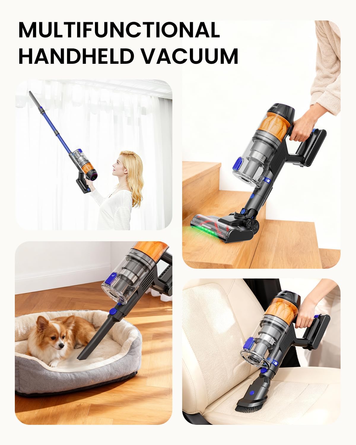 Cordless Vacuum Cleaner,500W 40KPa 60Mins Vacuum Cleaners for Home,Powerful Stick Vacuum With Green Light,Anti-tangle Wireless Vacumm, Rechargeable Vacuum for Pet Hair/Carpet/Hardwood Floor,Blue
