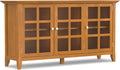 SIMPLIHOME Acadian Storage Cabinet - 62 inch Wide Solid Wood 3-Shelf Sideboard in Light Golden Brown, Transitional Buffet for Living Room, Entryway, or Dining Room with Adjustable Shelves