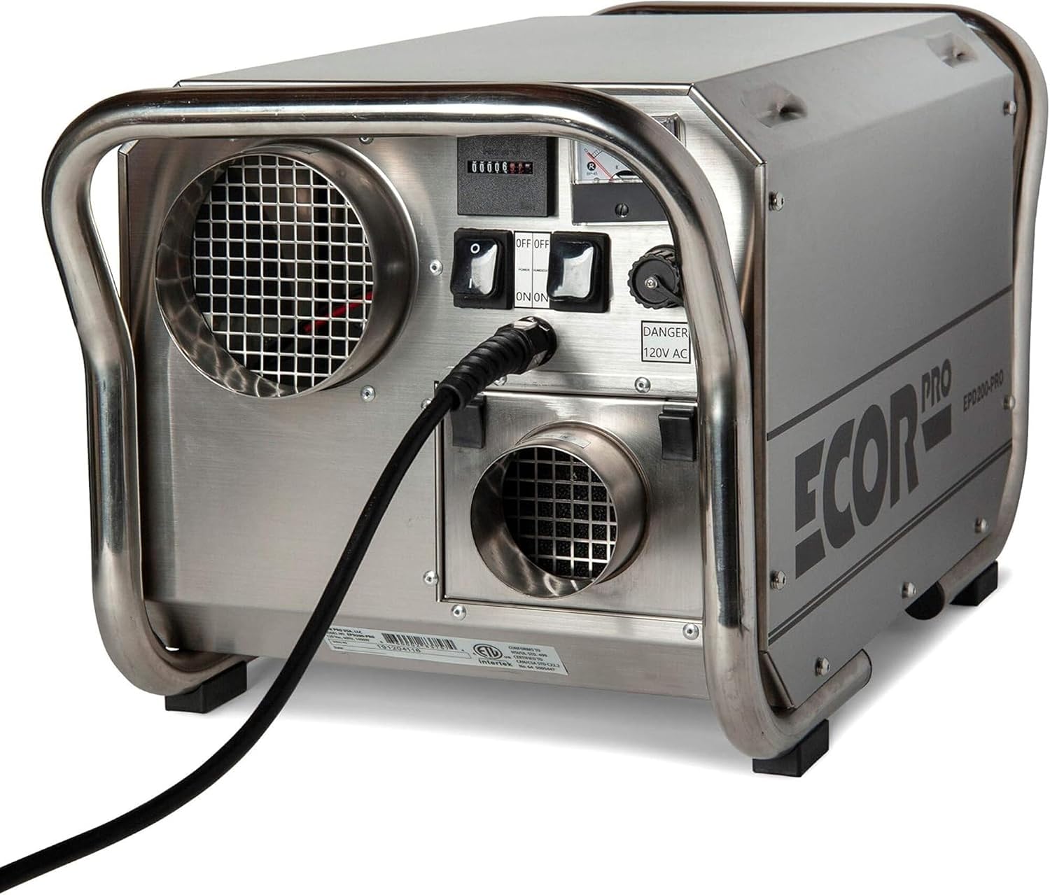 ECOR PRO 200 Pint Portable Commercial Industrial Grade Desiccant Dehumidifier for Basement, Whole House, Crawlspace, Garage | Covers up to 3000 sqft | Stainless Steel | EPD200-PRO
