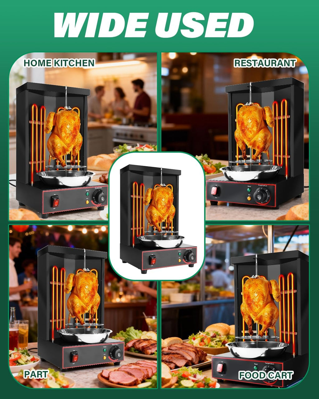 Electric Shawarma Grill Machine Countertop Rotisserie Turkey Maker Vertical Barbecue Oven with Temperature Control for Commercial/Household 122℉-572℉ 110V Black
