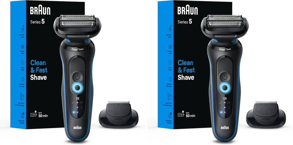 Braun Electric Shaver for Men, Series 5 5118s, Waterproof, Wet & Dry Shave, Turbo Shaving Mode, Foil Shaver with Precision Trimmer, Battery Powered, 50 Minute Battery Runtime (Pack of 2)