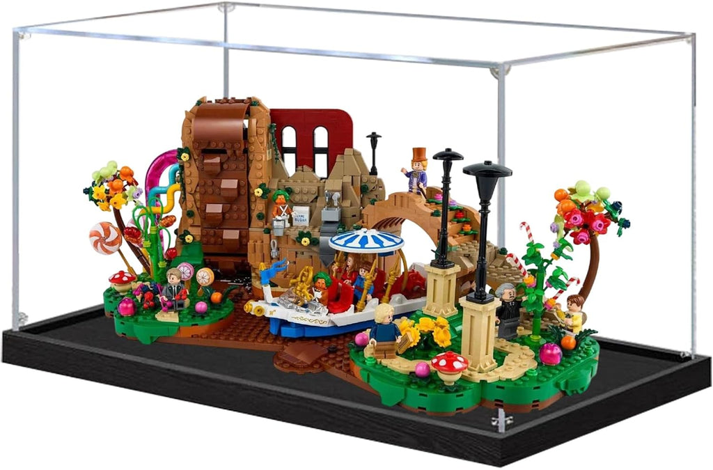 Acrylic Display Case for Lego 21360 Chocolate Factory Building Set– Dustproof Display Box & Showcase, Display Box Compatible with Lego 21360 -Only Display case (3mm Black Base)