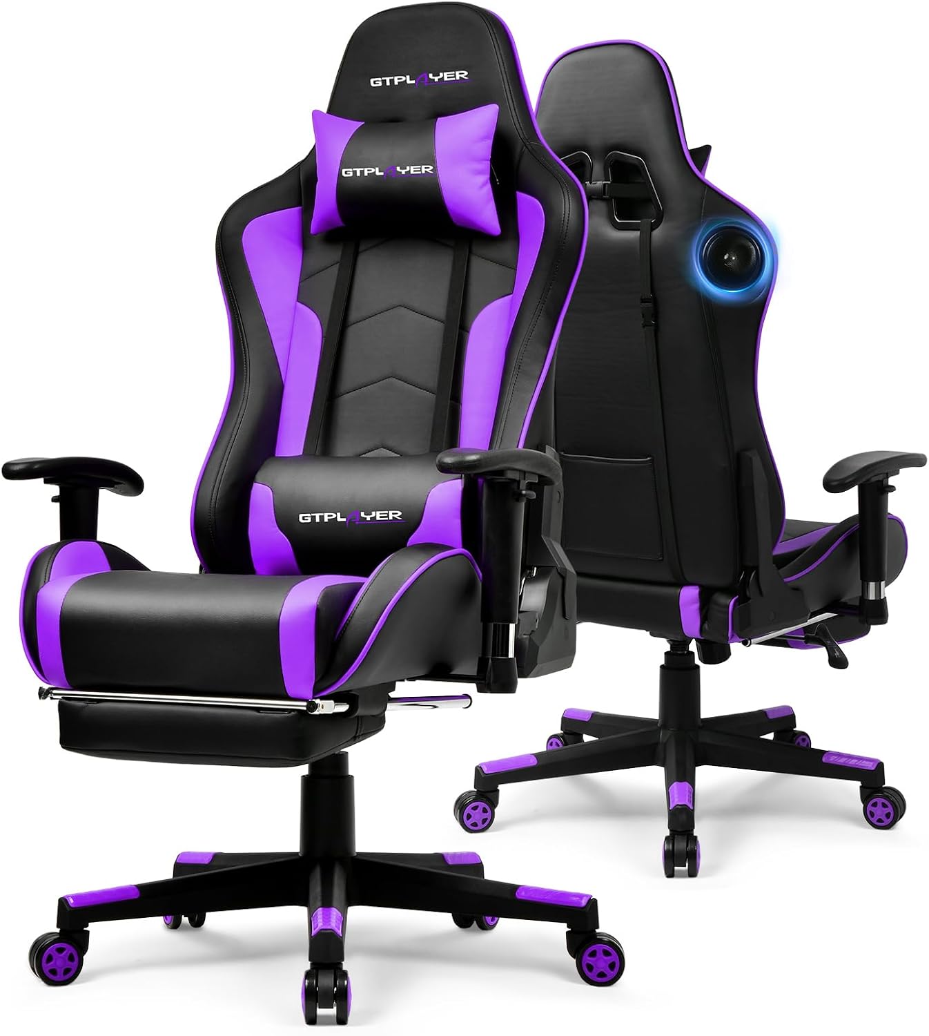 GTPLAYER Gaming Chair,Gamer Chair with Bluetooth and Adjustable Backrest,Seat Height Adjustable Computer Chairs with 3D Armrests,Video Game Chair with Footrest Speakers (Purple)