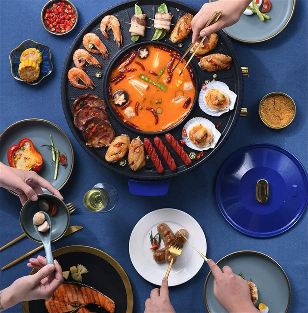 Multi-Function Electric Hot Pot Grill, 220 ℃ Constant Temperature Double Temperature Control Electric Grill, Indoor Teppanyaki, Used for Grilling Spaghetti Pot