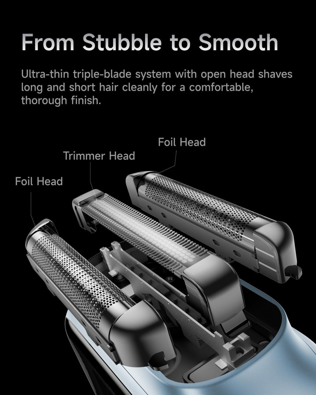 Laifen P3 Pro 3-Blade Electric Shaver, Dual Linear High-Speed Motors 12,000 Cuts/Min, 100-Min Runtime, IPX7 Waterproof, Rechargeable Electric Razor for Men, Travel-Friendly (Blue Aluminum Alloy)