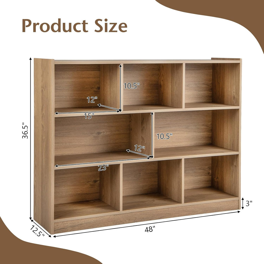 Giantex 8 Cube Bookcase, Freestanding 3-Tier Open Bookshelf, Modern Storage Display Cabinet, Wood Cube Storage Organizer for Living Room, Kid's Room, Natural