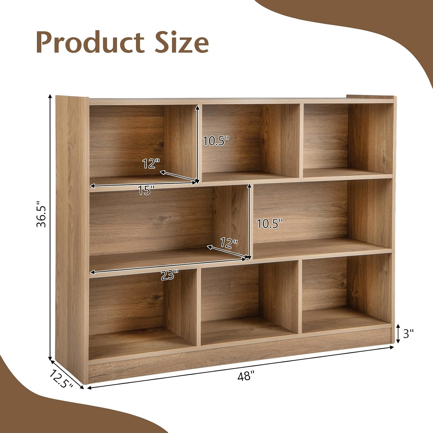 Giantex 8 Cube Bookcase, Freestanding 3-Tier Open Bookshelf, Modern Storage Display Cabinet, Wood Cube Storage Organizer for Living Room, Kid's Room, Natural