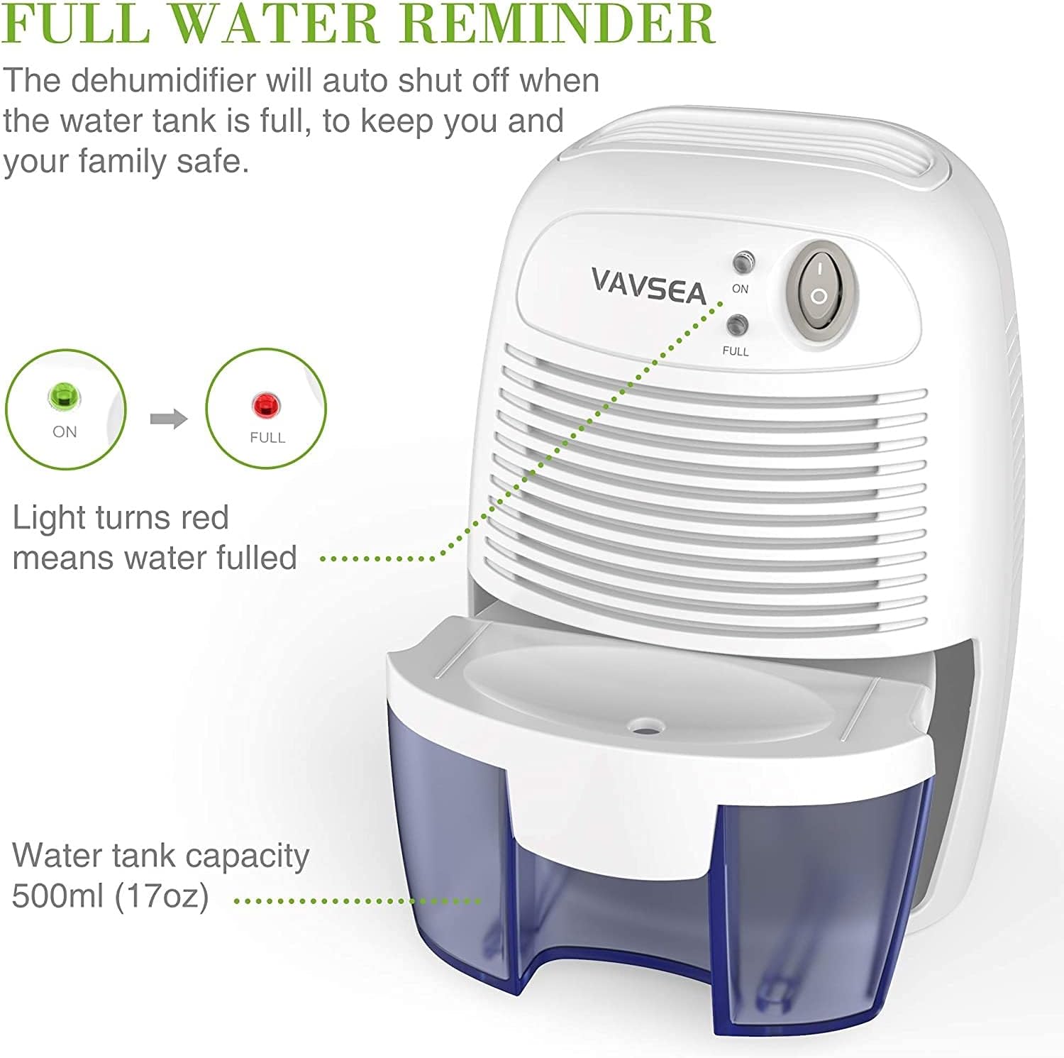 Dehumidifiers 500ml (17oz) Capacity, Compact and Portable Mini Air Dehumidifiers with Quiet and Auto-Off Function for Removing Moisture in Home, Kitchen, Bedroom, Bathroom, Wardrobe Mini Fan