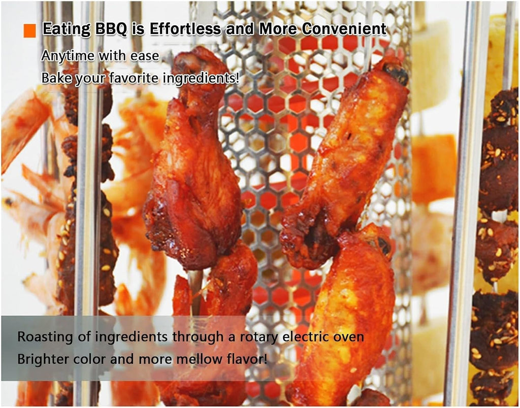 Electric BBQ Smokeless Grill Indoor - Vertical Barbecue Grill, Includes Skewers, Machine Rotisserie Grill for Home- Broiling Meat Layers, Shashlik, Gyros, Sausages, Poultry
